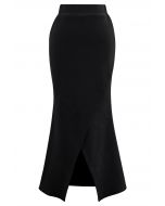Elastic Waist Chunky Flap Mermaid Skirt in Black