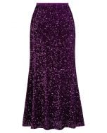 Dazzling Dream Sequin Velvet Maxi Skirt in Purple