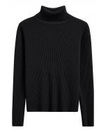 Versatile Turtleneck Ribbed Knit Sweater in Black
