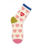 Lovely Heart Cotton Crew Socks in Cream