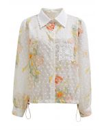 Lace Cutwork Pocket Embroidered Drawstring Shirt in Floral