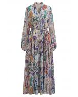 Spring Melody Paisley Metallic Chiffon Midi Dress