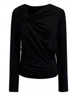 Side Knotted Soft Cotton Top in Black