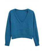 V-Neck Comfy Knit Sweater in Teal