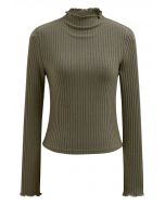 Lettuce Edge Knit Top in Army Green