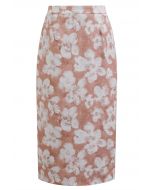 Graceful Floral Pencil Midi Skirt in Coral