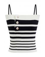 Contrast Stripe Button Trim Knit Cami Top