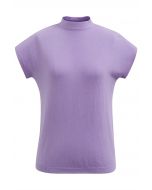 Solid Color Cap Sleeves Knit Top in Lilac