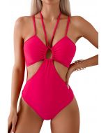 Cut Out Waist Halter One-Piece Swimsuit