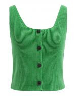 Button Down Sleeveless Knit Crop Top in Green