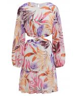 Tropical Vibe Cutout Waist Chiffon Mini Dress