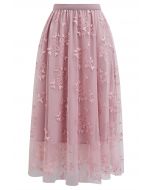 Cutie Butterfly Embroidered Mesh Tulle Midi Skirt