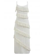 Playful Fringe Textured Cami Dress in Cream