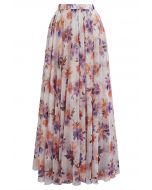 Sunlight Orange Floral Printed Chiffon Maxi Skirt