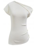 Asymmetric Folded Collar Knit Top in Cream