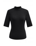 Sophisticated Elbow Sleeve Top in Black