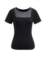 Short Sleeve Mesh Spliced Top