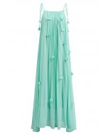 3D Floral Tie-Shoulder Chiffon Pleated Dress in Mint