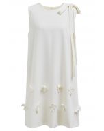 Flower Applique Bowknot Sleeveless Dress in Ivory