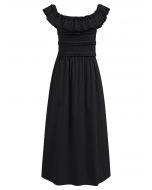 Tiered Lace Off-Shoulder Spliced Dress in Black