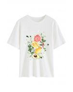 Colorful Fruit Printed Round Neck T-Shirt