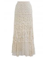 Bohemian Cutwork Crochet Maxi Skirt in Sand