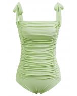 Full Ruched Tie-Shoulder Swimsuit in Pistachio