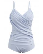 Crisscross Front Ruched One-Piece Swimsuit in Baby Blue