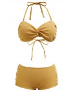 Twisted Detail Side Ruched Halter Bikini Set in Mustard