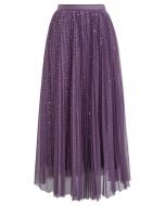 Glister Sequin Trim Mesh Tulle Maxi Skirt in Purple