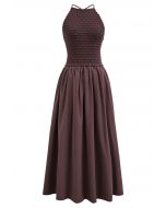 Lace-Up Back Knit Spliced Dress in Brown