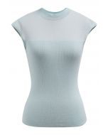 Mock Neck Sleeveless Slim Fit Knit Top in Mint