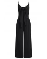 Front Tie Knot Side Pockets Jumpsuit in Black