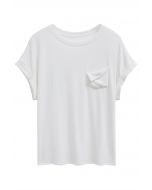 Pocket Trim Rolled Cuff T-Shirt in White