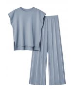 Daily Comfort Sleeveless Top and Straight-Leg Pants Set in Dusty Blue