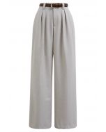 Faux Leather Belt Straight-Leg Pants in Sand