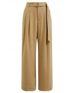 Belted Side Pocket Pleated Pants in Camel