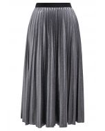 Rhinestone Embellished Pleated Midi Skirt in Sliver