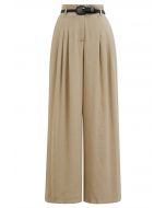 Old-Fashioned Belt Linen-Blend Palazzo Pants in Camel