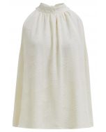 Emboss Floral Texture Bowknot Halter Top in Cream