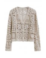 Flower Crochet Patchwork Buttoned Crop Cardigan