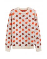 Maple Leaf Long Sleeves Oversized Knit Sweater in Ivory