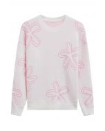 Floral Sketch Pattern Jacquard Knit Sweater in White