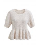 Peplum Flair Fuzzy Knit Top in Oatmeal