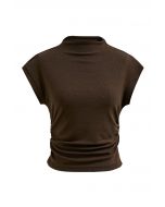 Shimmering Ruched Waist Cap Sleeves Top in Brown