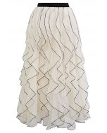 Rippling Attraction Panelled Mesh Tulle Skirt in Cream