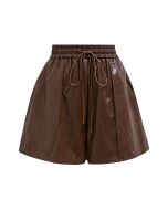 Urban Chic Faux Leather Drawstring Shorts in Brown