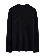 Elemental Mock Neck Long-Sleeve Wool Sweater in Black