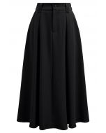 Dignified Buttons Trim A-Line Midi Skirt in Black