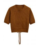 Tie-String Back Ribbed Knit Sweater in Pumpkin